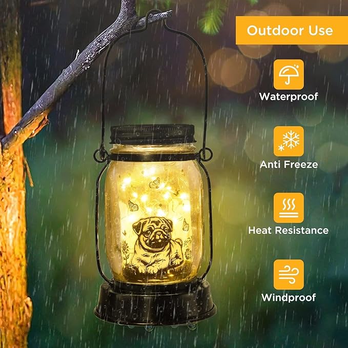 kyoryuger Pug Gifts for Women/Men Pug Solar Lanterns Dog Mom Birthday Dog Lovers Lantern Pet Loss