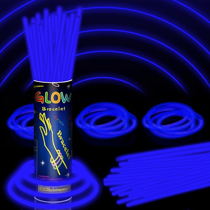 150 Pack 8” Blue Glow Sticks Bulk with 150 Connectors Neon Glow In The Dark Party favors Supplies