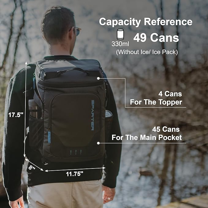 SPARTER Backpack Cooler Insulated Leak Proof 33/49 Cans, 2 Insulated Compartments Thermal Bag