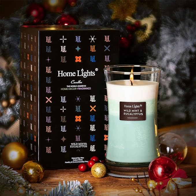 HomeLights 3-Layer Candles for Home Scented, 21.52 OZ Natural Soy Wax Scented Candles Burns Up to