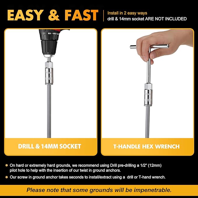 Zhengmy 24 Pcs Ground Anchors Screw in, 12 Inch Heavy Duty Tent Stakes with Trampoline Anchor Hook