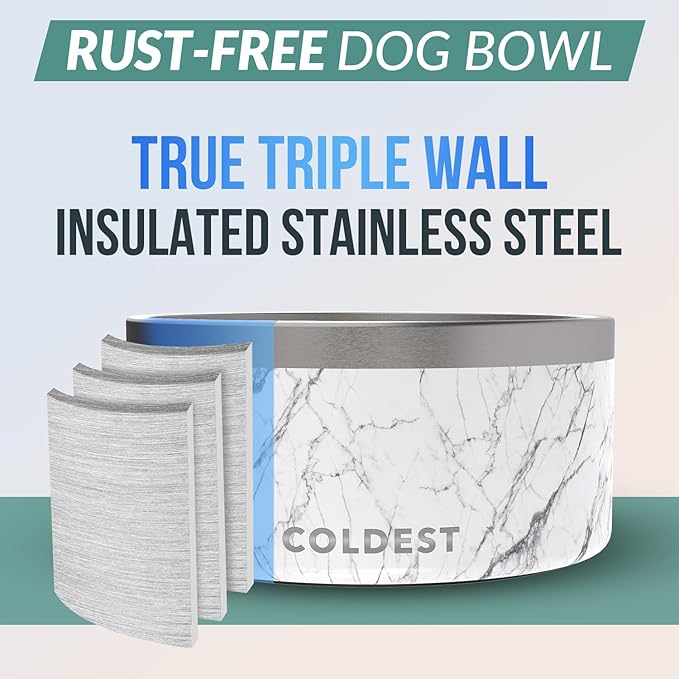 Coldest Dog Bowl - Anti Rust Metal, Non Slip, 3 Layers Insulated Stainless Steel Dog Bowls - Spill