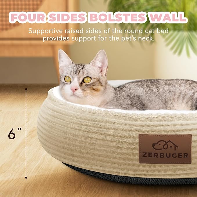 20in Camel Round Cat Dog Bed Gift for Large Medium Small Dogs Cats, Machine Washable Sleeping Sofa