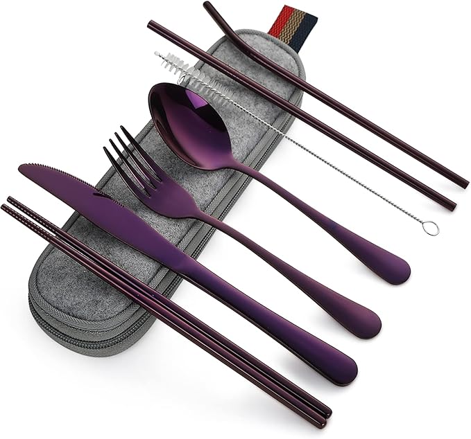 DEVICO Portable Utensils, Travel Camping Cutlery Set, 8-Piece including Knife Fork Spoon Chopsticks
