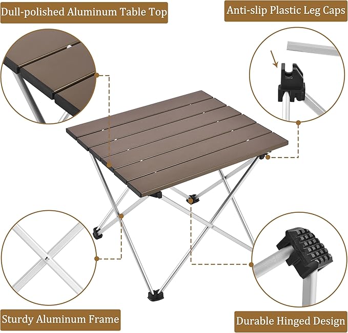 Grope Portable Camping Table with Aluminum Table Top, Folding Beach Table Easy to Carry, Prefect