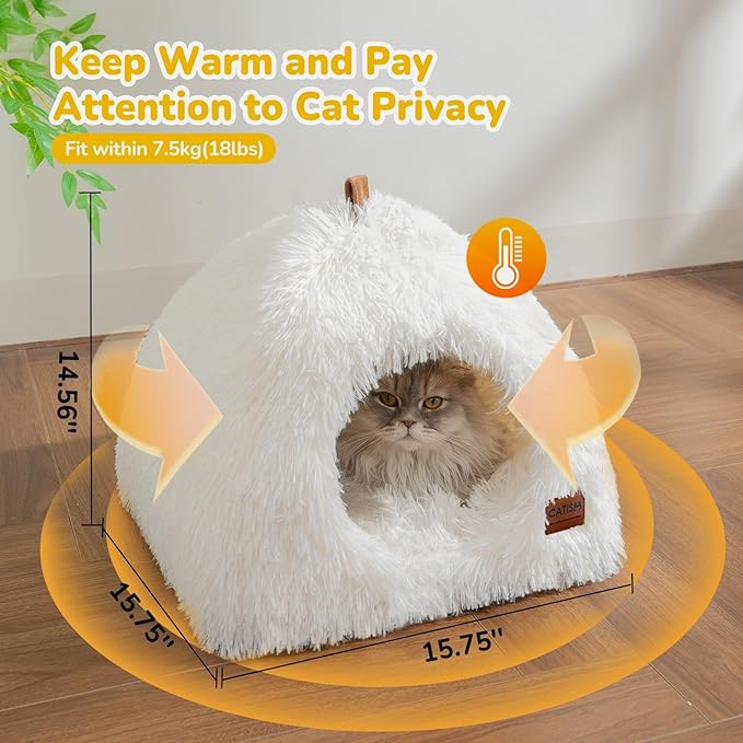 CATISM Cat Bed, Cat Cave for Indoor Cats, Soft Cat Dome, Self-Warming 2 in 1 Foldable Pet Cat House