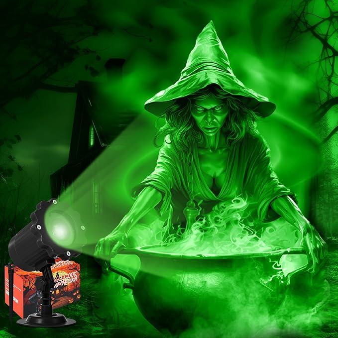 Treela Halloween Projector Lights Outdoor Dynamic Witches and Cauldron Lights Decoration Outside