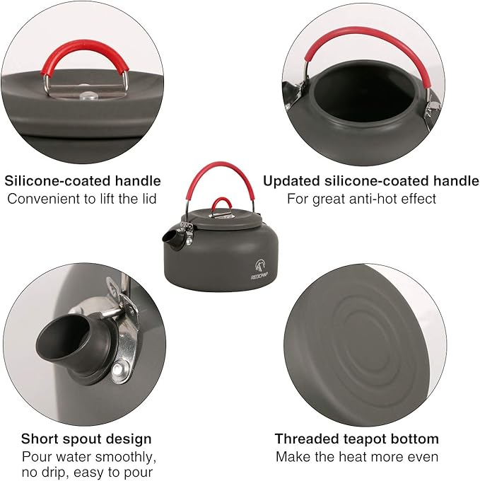 REDCAMP 0.8L Mini Outdoor Camping Kettle, Aluminum Water Pot with Carrying Bag, Compact Lightweight
