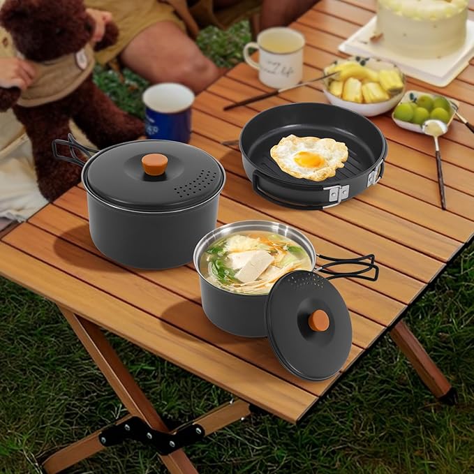 Camping Cookware Set, Camping Cooking Set,304 Stainless Steel Camping Pots &Frying Pan Set,Campfire