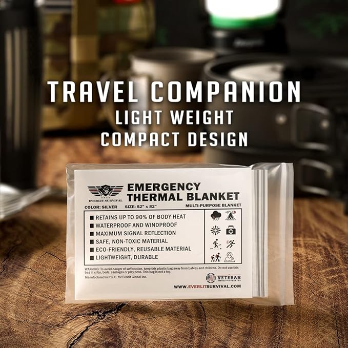 EVERLIT Survival Emergency Mylar Thermal Blankets -Space Blanket Survival kit Camping Blanket