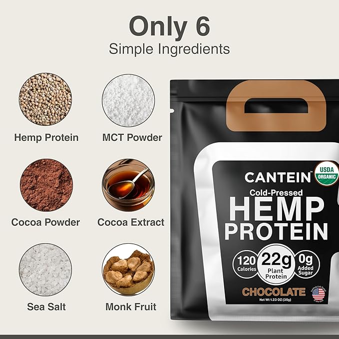 Organic Hemp Protein Powder, Plant Based and Vegan Protein Shake, Lactose and Dairy Free, Gluten