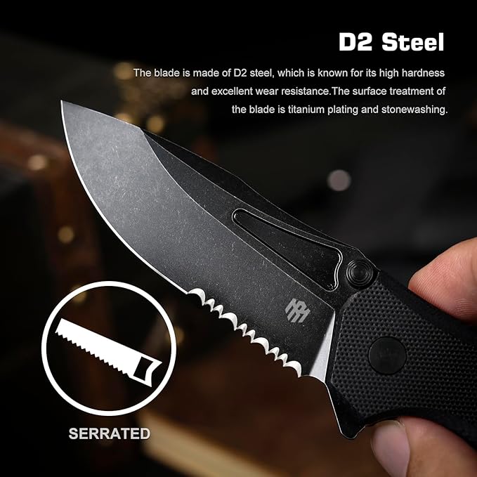 EDC Pocket Knife Rhino,3" D2 Steel Blade Durable G10 Handle, Folding Pocket Knives with Reversible