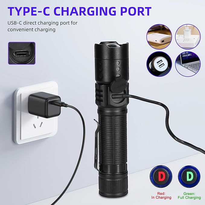 DARKDAWN UV Flashlight 365nm Light Mini USB Rechargeable Ultraviolet LED Blacklight Woods Lamp