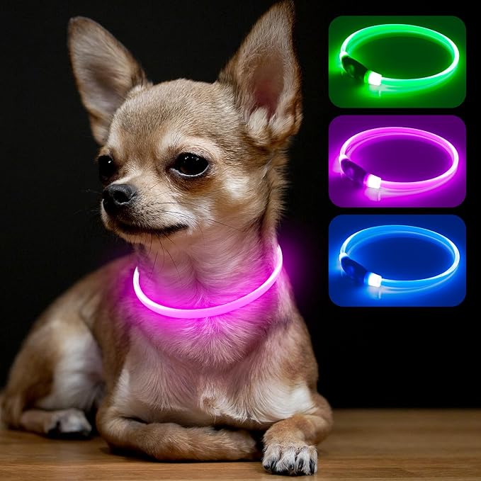 BSEEN Light Up Dog Collar - Rechargeable LED Dog Collar - Waterproof TPU Cuttable Glowing Pet