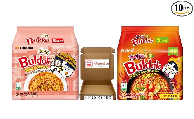KF GOODIES Korean Ramen Variety Pack Gift Box (10 Count) – Spicy Buldak Noodle Assortment for