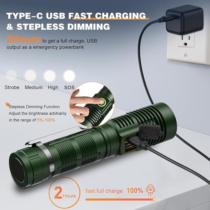 Small Tactical Flashlights High Lumens - 1500 Meters Long Beam Super Bright LED Magnetic Flashlight