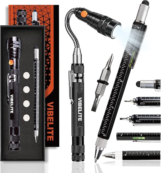 VIBELITE Gifts for Dad, Magnetic Pickup Tool and 6 in 1 Multitool Pen with Touch Screen Stylus