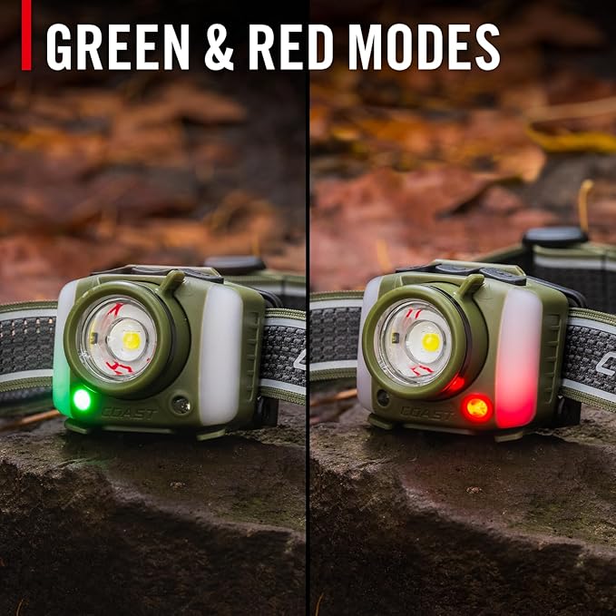 Coast FL95R 1250 Lumen Rechargeable Plus LED Headlamp with Green, Red and Area Light Modes and