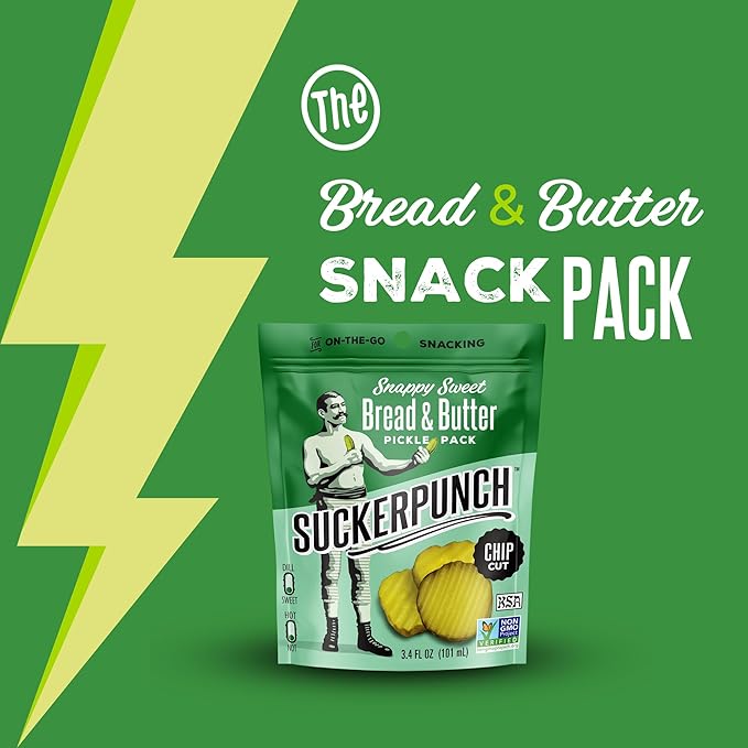SuckerPunch Snappy Sweet Bread N’ Butter Dill Pickles Chip-Cut, Gluten Free, Kosher, Sugar Free