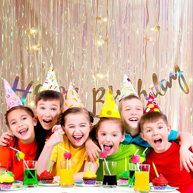 BRAVESHINE Party Decorations Iridescent Foil Fringe Backdrops - 2 Pack 3.2 x 6.5 ft Holographic