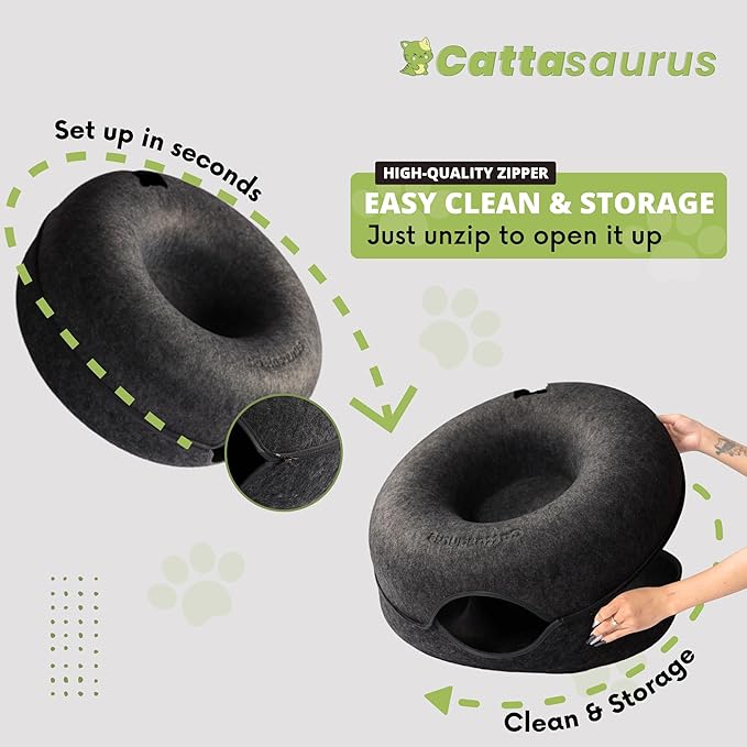 Cattasaurus Peekaboo Cat Cave, Extra Spacious for Multiple & Large Cats 12+ lbs, Scratch Detachable