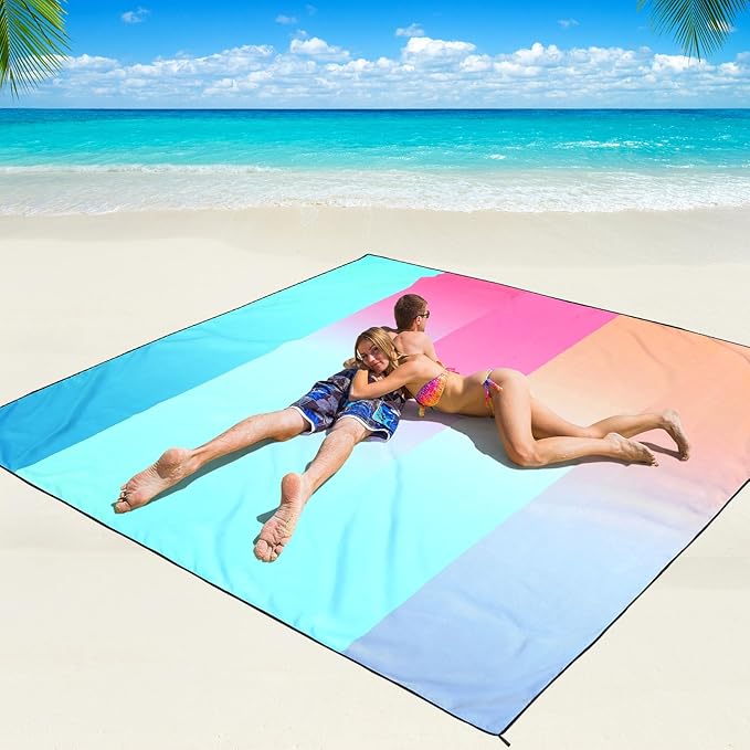 Beach Blanket Waterproof Sandproof Beach Mat 79" X 83"/10'x9'for 2-8 Adults Quick Drying Outdoor