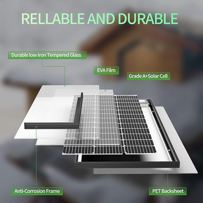 JJN 100 Watt Solar Panels, 10BB Monocrystalline 12V 100W Solar Panel, 23% High Efficiency PV Module