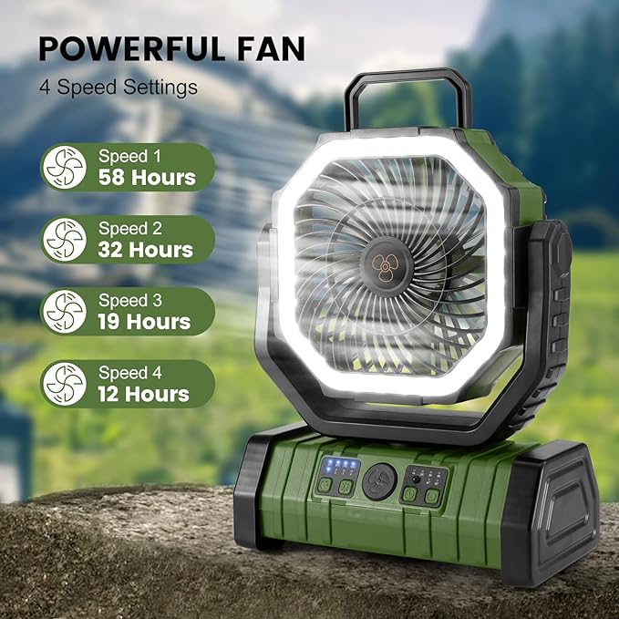 Odoland 30000mAh Camping Fan with LED Lantern, Rechargeable Battery Operated Oscillating with