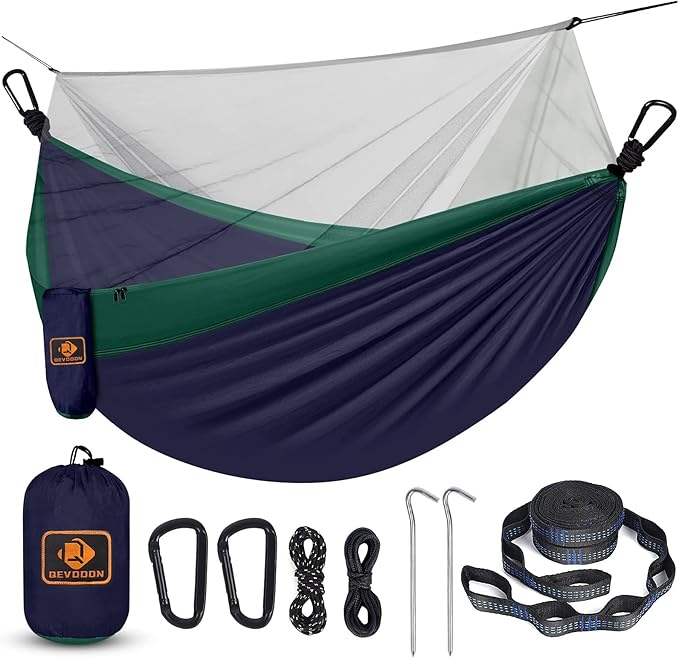 Camping Hammock with Net,Travel Portable Lightweight Hammocks with Tree Straps and Solid D-Shape