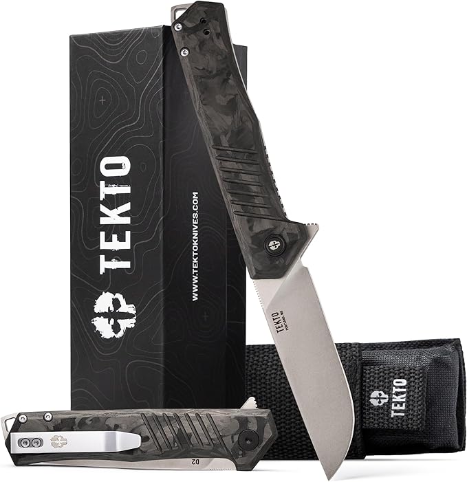 KNIVES F1 Alpha Folding Pocket Knife - Modified Straight Back Blade, Titanium Coated D2 Steel