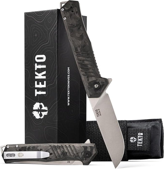 KNIVES F1 Alpha Folding Pocket Knife - Modified Straight Back Blade, Titanium Coated D2 Steel