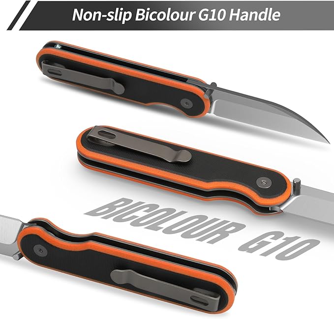 FINTISO Pocket Knife, 3" 14C28N Blade EDC Knife with G10 Handle, Folding Knife with Pocket Clip for