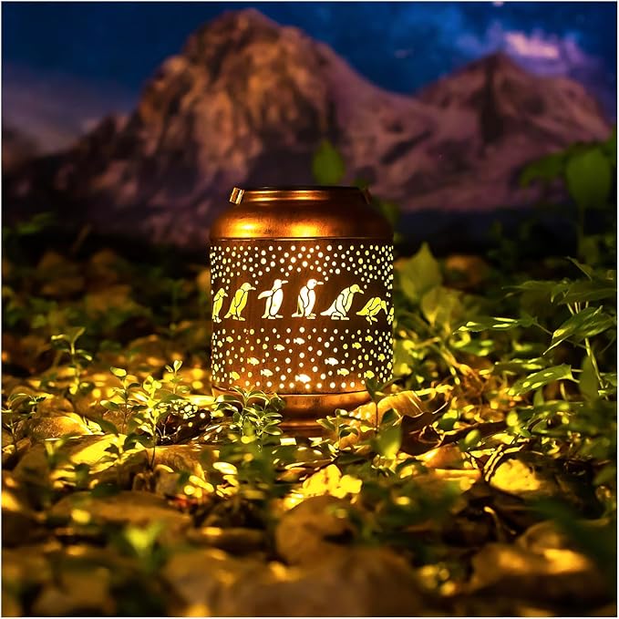 Penguin Solar Lanterns Outdoor Waterproof,Hanging Solar Lights Penguin Gifts for Women Men Metal