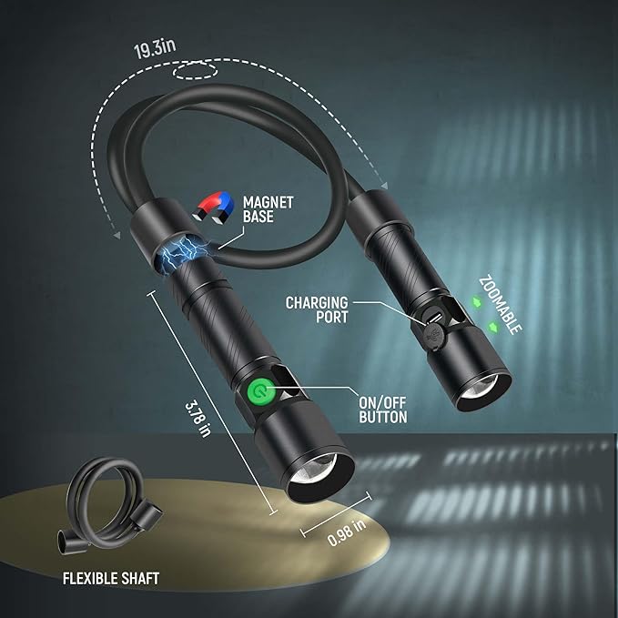 LED Neck Light, 2Pack 1800Lumens Rechargeable Neck Flashlight with Magnetic Base, Detachable Neck