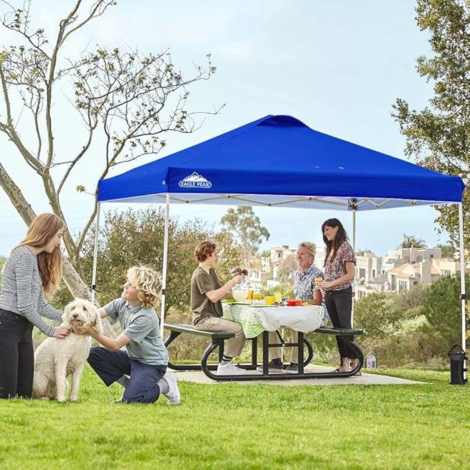 EAGLE PEAK Pop Up Canopy Tent with Wheeled Carry Bag, 8 Stakes, 4 Ropes, 4 Weight Bags, Easy Set Up