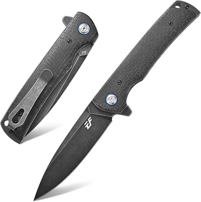 Eafengrow EF973 Folding Knife, D2 Steel Blade Micarta Handle Scale Pocket Knife Folder for Working