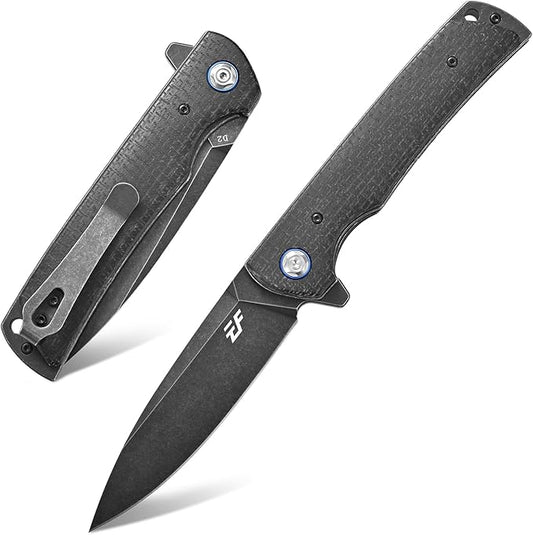Eafengrow EF973 Folding Knife, D2 Steel Blade Micarta Handle Scale Pocket Knife Folder for Working