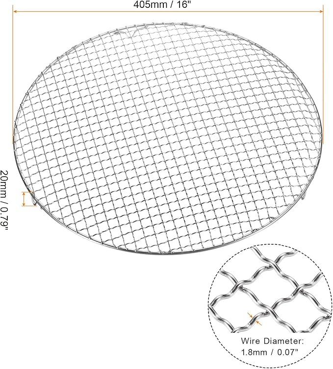 HARFINGTON Round Cooking Rack 16-inch 201 Stainless Steel Cross Wire Barbecue Grill Net with 20mm
