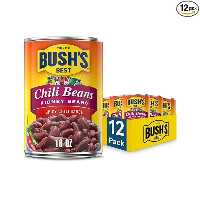 BUSH'S BEST 16 oz Canned Spicy Dark Red Chili Beans, Source of Plant Based Protein and Fiber, (Pack
