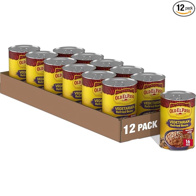Old El Paso Vegetarian Refried Beans, Meal Prep, Good Source of Fiber, 16 oz (Pack of 12)