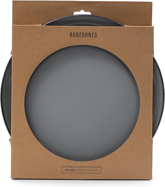 Barebones Enamel Deep Plate - Set of 2 Dinner Plates - Hand-Finished Baked Stainless Steel Trim