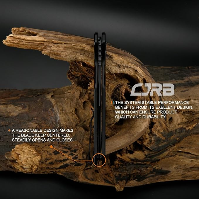 CJRB Frack Pocket Knife, 3.9" AR-RPM9 Steel Blade PVD Coating Steel Handle EDC Knife, Button Lock