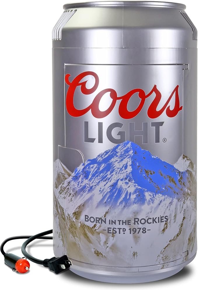 Coors Light Mini Fridge - Refrigerator for Bedroom Office, Portable Table Top Beverage Cooler, 12V