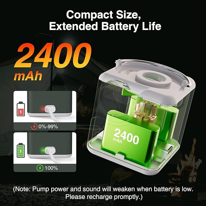 OneTigris Portable Air Pump for Inflatables,Mini Air Mattress Pump with Camping Light&2400 mAh