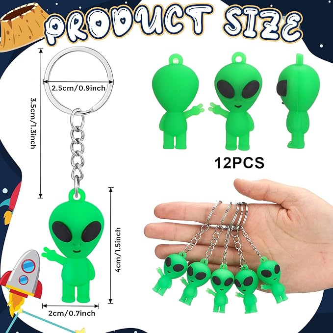 12 Pcs Alien Party Favors Alien Keychains Glow in The Dark Space Keychain Mini Aliens Figures
