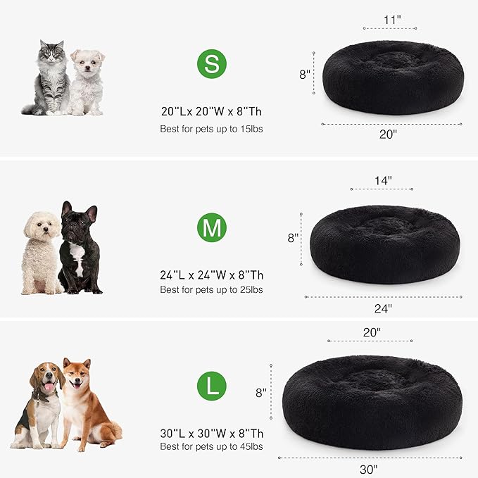 Love's cabin Calming Cat Bed for Indoor Cats,Anti-Anxiety Donut Round Dog Bed,Fluffy Faux Fur