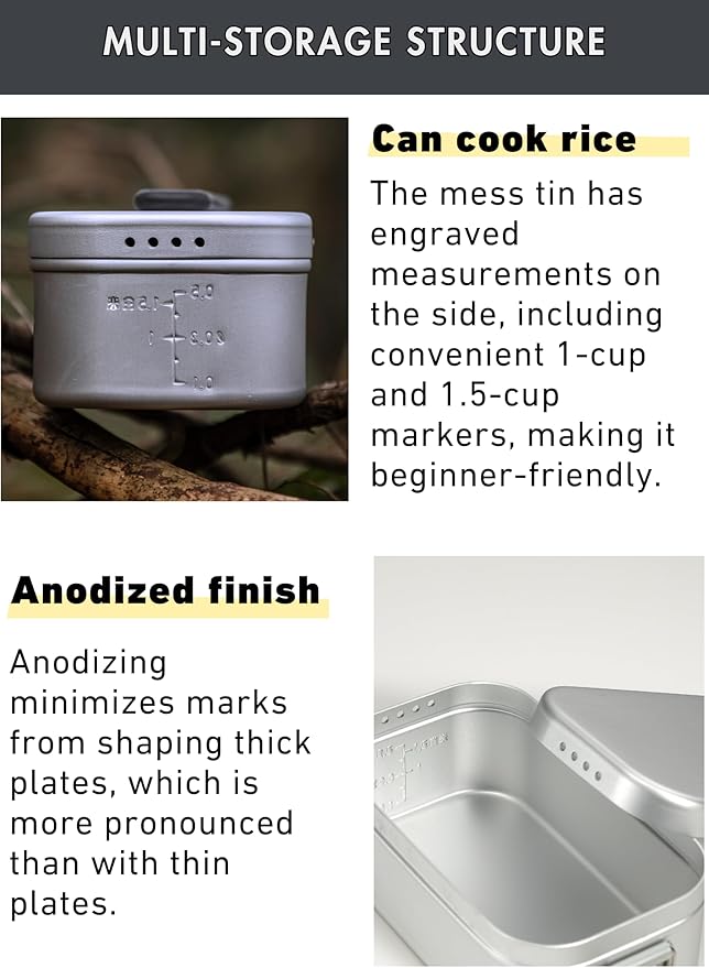 CAMPINGMOON Mess Tin 1.3L Aluminium Camping Cookware Extreme Thick S-2013