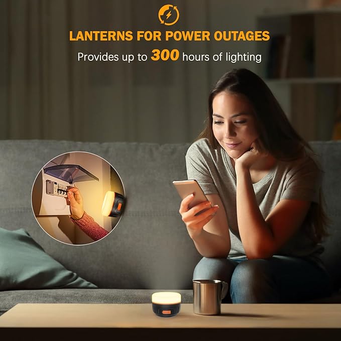 Rechargeable Camping Lantern with 6400mAh Battery, 300 Hour Runtime, 5 Light Modes, Adjustable