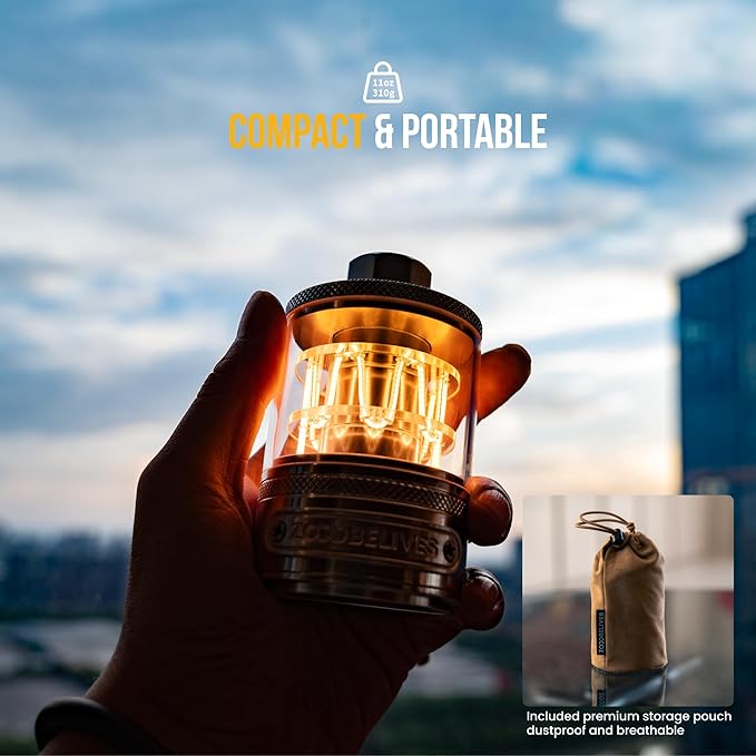 ZOOOBELIVES Vintage Aluminum Camping Lantern Light - Dimmable Warm Glow Lamp, Handcrafted Alloy
