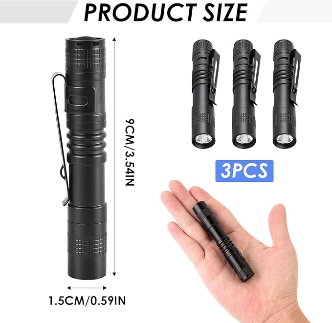 3.5" Mini Flashlight, AAA Small Pen Light with Clip, 500 Lumen Pocket Pen Flashlight Powered by AAA